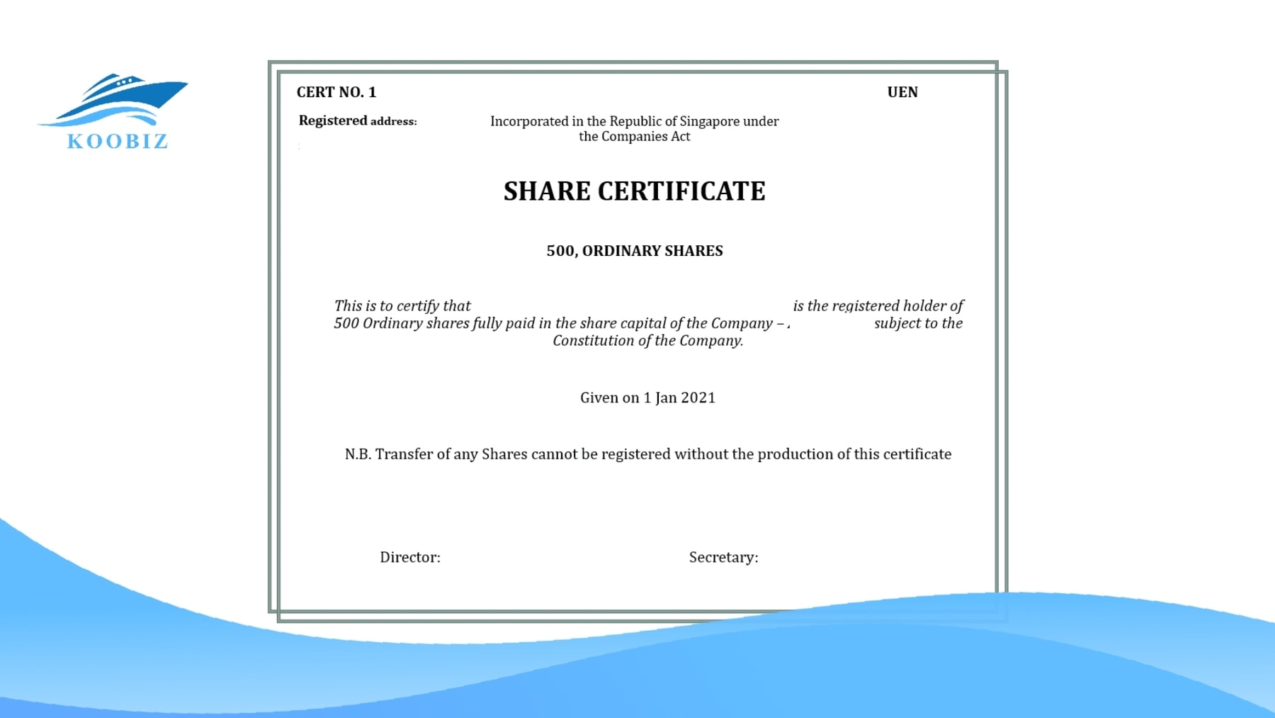Sample Share Certificate of a Singapore Company