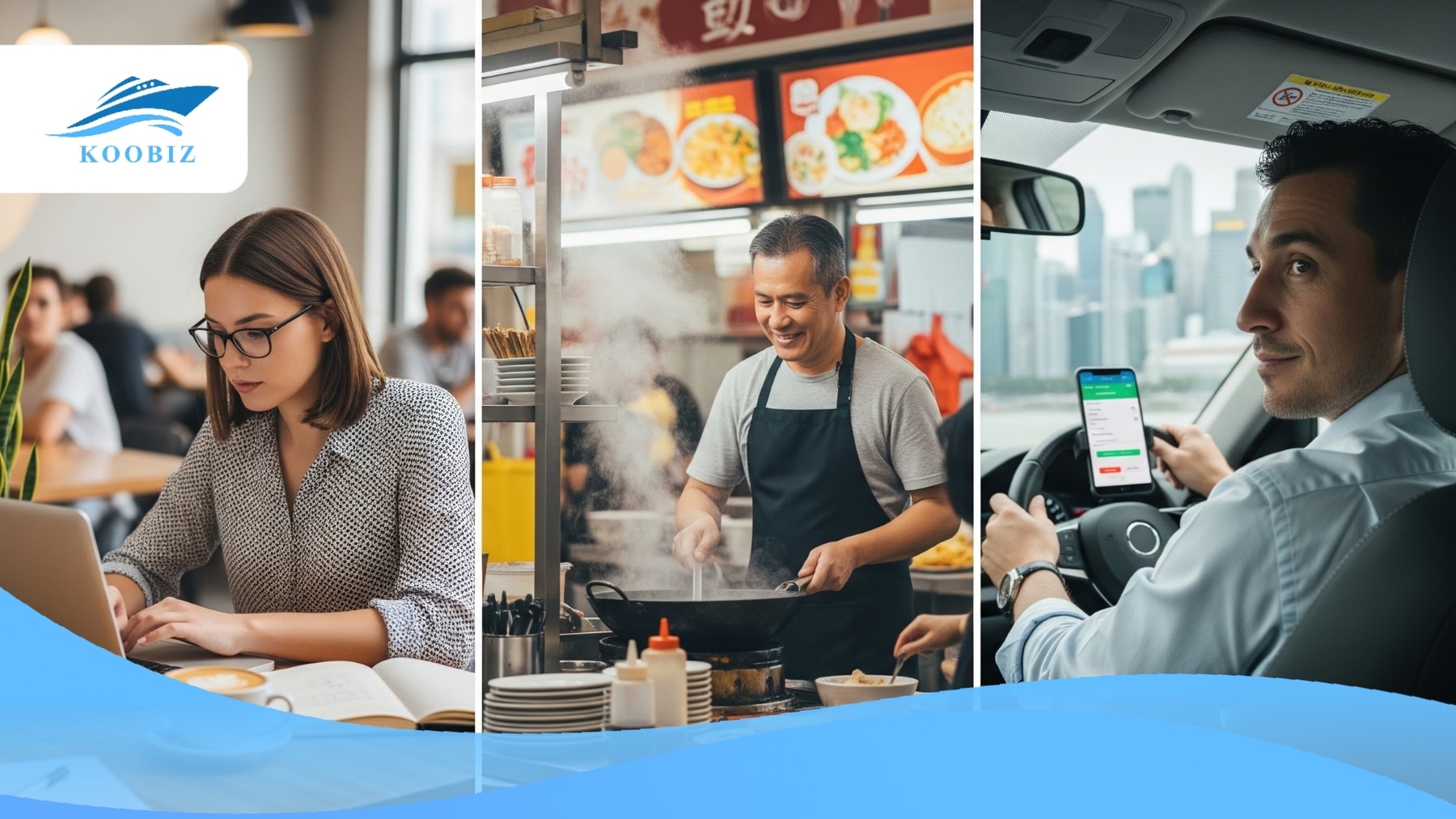 Illustration of self-employed: designer, driver, stall owner