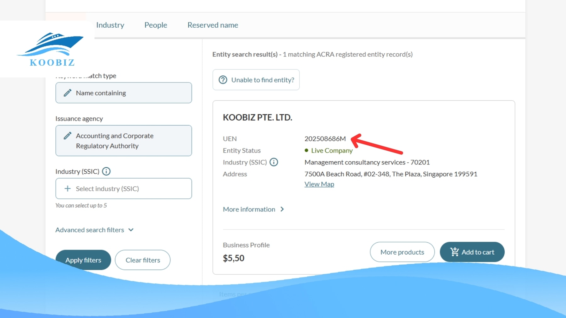 The ROC Number (now UEN) of Koobiz